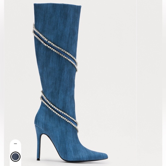 Fashion Nova Denim Rhinestone Trim Boots - Picture 4 of 5